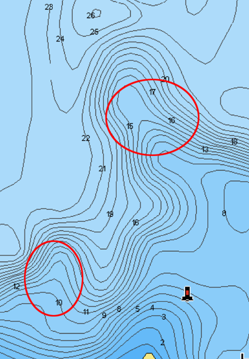 image of Big Sandy Lake Map showing mid summer walleye locations